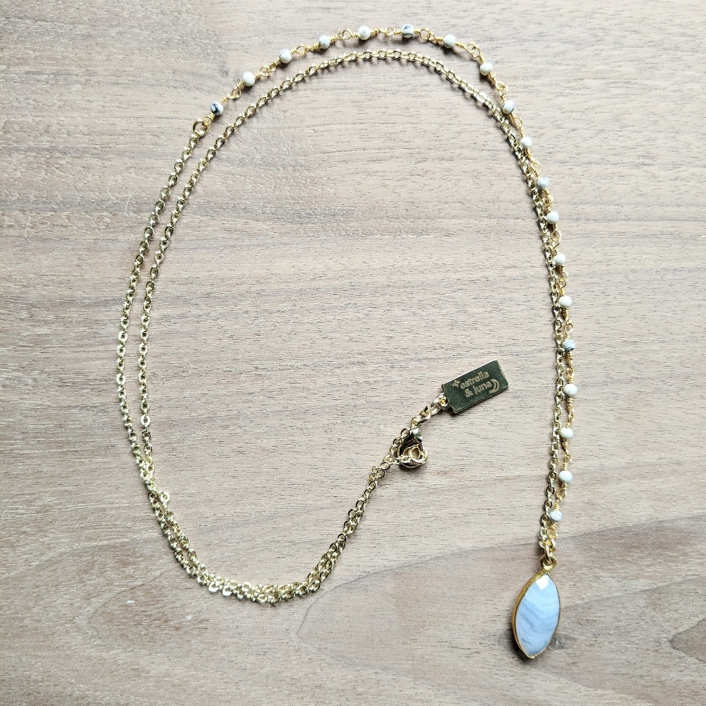๐LAST 1๐ Blue Agate 14k Gold Plate Necklace - Picture 2 of 5